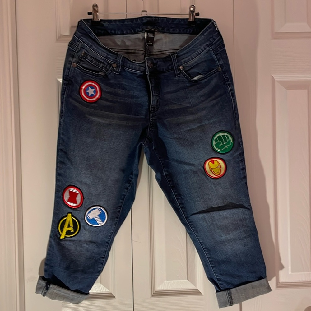 torrid Dark Blue Denim Ankle Jeans with Marvel Patches